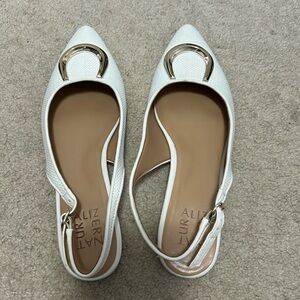 Naturalizer White Slingback Sandals with Gold Accents